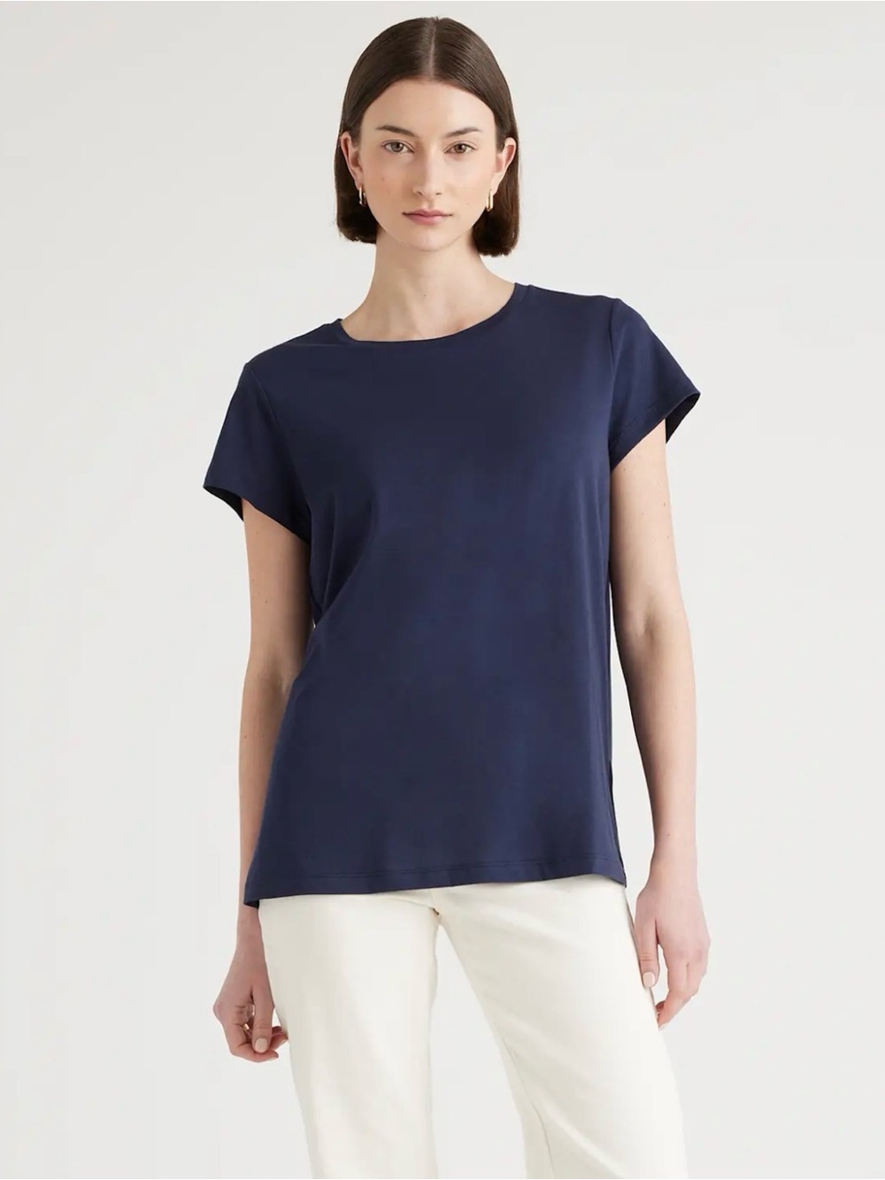 NWT Quince Women's Navy Short-Sleeve Crewneck Cotton Modal Swing Tee